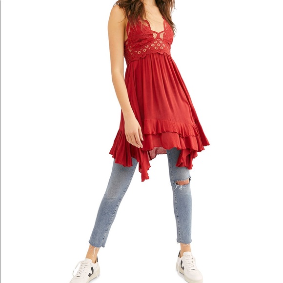 FREE PEOPLE Adella Lace Mini Dress Dark Cherry - Picture 7 of 14
